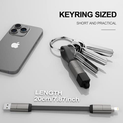 Keychain Charger 100W USB C Multi Charging Cable, 2-in-2 USB A+C to USB C+Lightning Fast Charger Cable, Travel Portable Magnetic Short Charging Cable for iPhone 17/16/15/14/13/12/iPad/MacBook/Samsung — view 6