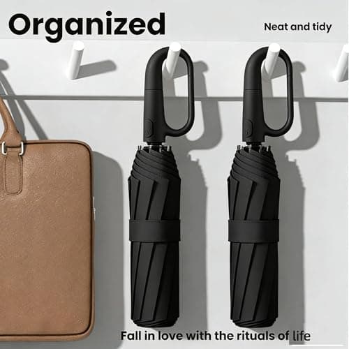 LAZYTAIL 6 PCS Travel Umbrella with Carabiner Handle | Windproof Dual-Rib Design | Compact UV Protection for Rain & Sun, Fits Car & Backpack(Black) — view 5