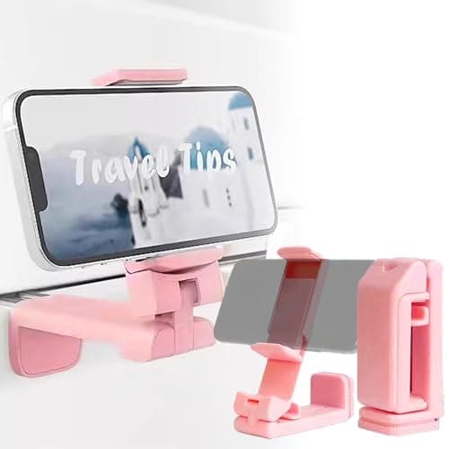 360° Rotating Portable Phone Holder - Universal Foldable Phone Mount for Airplane, Car, Desk | Hands-Free Stand for iPhone, Samsung, Smartphones | Travel Must-Have with Anti-Slip Base (Pink)