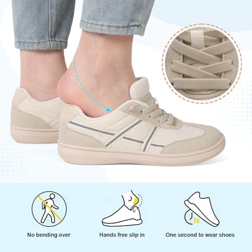 JOINFREE Women's Slip On Walking Shoes Wide Fit Casual Trainers Beige — view 5