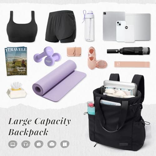 GOLF SUPAGS Convertible Laptop Backpack Yoga Sports Bag Quilted Tote Bag, Yoga Mat Carrier Bag for Travel, Fitness, Office and Shopping (Black) — view 5
