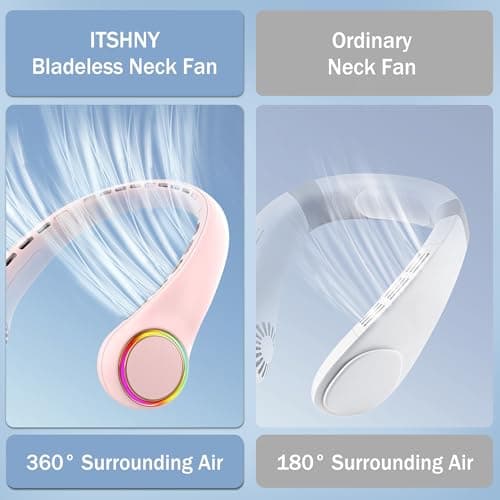 ITSHINY Bladeless Neck Fan, Portable Neck Fan, Cooling Hanging Neck Fan, 4000mAh Mini Cooling Fan, Personal Neck Fans Rechargeable with 3 Speeds LED Light for Women Man Home Office Travel Outdoor — view 6