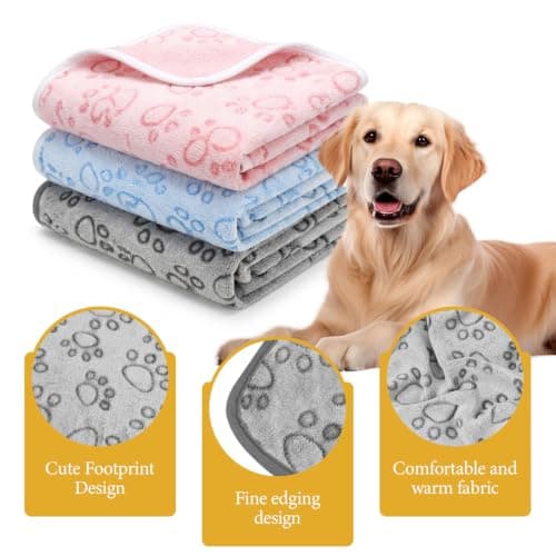 PokeAir 3 Pack Dog Blanket Washable - 104x76cm Soft Fluffy Blankets with Super Absorbent Pet Towel for Small Medium Dogs Cats, Soft Flannel Fleece Pet Blanket for Sofa Bed Car Seat, Throw Blanket — view 3