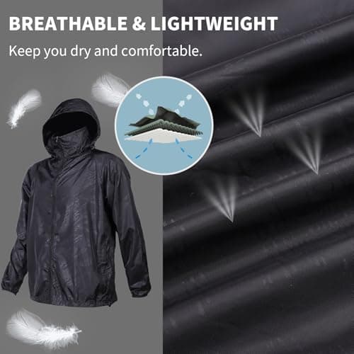 Mayoii Lightweight Waterproof Jacket for Men and Women Packable Windbreaker Raincoat, Breathable Hiking Shell Waterproof Jacket Womens Outdoor Gear (UK, Age, One Size, Regular, Standard, Black-L) — view 3