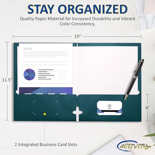 10 Pack Two Pocket Folders, Teal, Strong Thick Paper Folders, for Letter Size, by ACTIVITYya — view 2