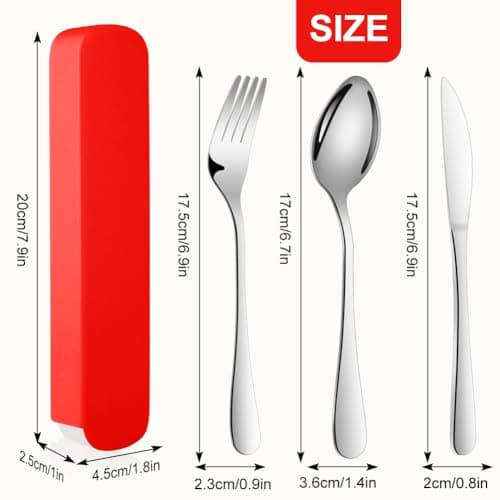 ABOHU Cutlery Set with Portable Pouch Case, 3 Piece Stainless Steel Flatware Set, Tableware Silverware Set with Spoon Knife and Fork Set, Mirror Polished, Dishwasher Safe - Red — view 2