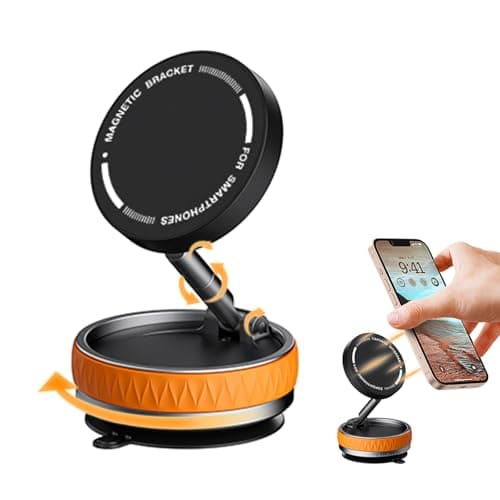atnayo Vacuum Magnetic Phone Holder, 360° Retractable Folding Suction Phone Holder Mount(Orange)