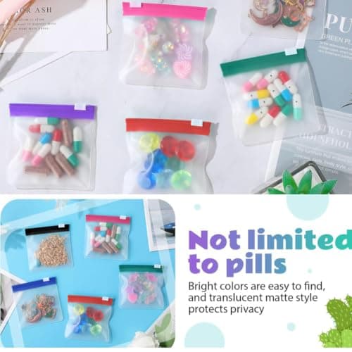 Travel Pill Bags, 7 Colour Reusable Travel Pill Pouch with Slide Lock, Waterproof Clear Pill Storage Bags for Tablets, Portable Medication Organiser for Travel, Home & Office (7pcs) — view 3
