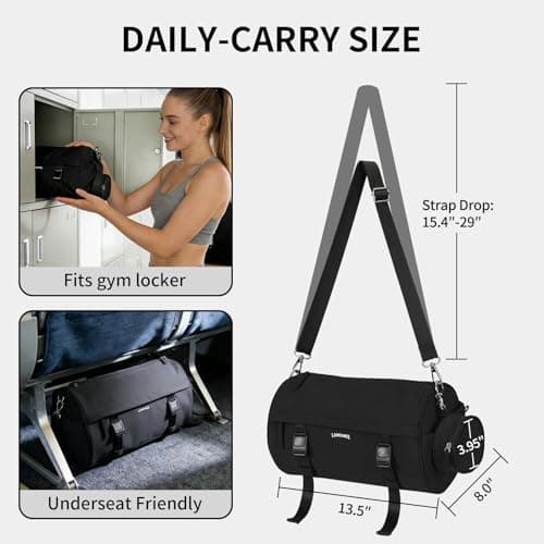 LAIMEIWEE 15L Small Sports Bag for Men and Women, Waterproof Training Bag with Wet Compartment and Yoga Mat Strap, Compact Duffle Bag for Gym, Yoga, Travel, Swimming and Sauna, black, Pe, Classic — view 4