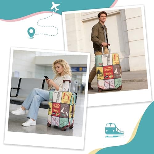 Minicoco Luggage Cover Reinforced Suitcase Cover for 22-28 Inch Suitcases, Travel Landmark Patterned Luggage Protector, Elastic Suitcase Cover Dustproof, Scratch-Resistant, Reusable (M（22-24 Inch）) — view 6