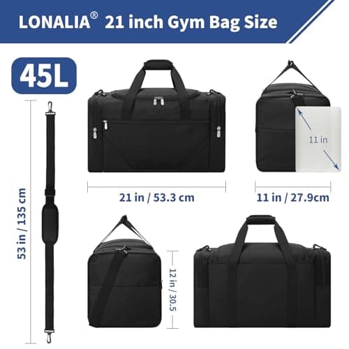 LONALIA 45L Duffel Bag, 21 inch, Black — view 2