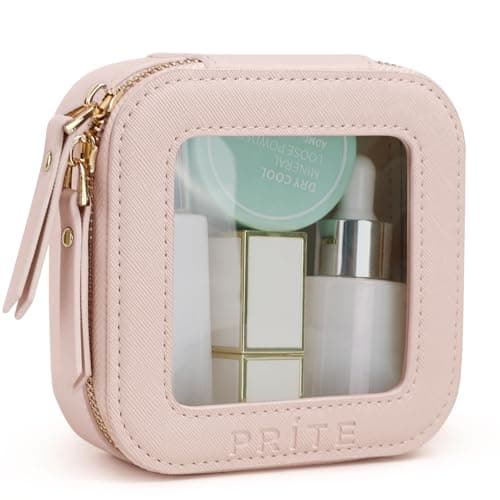Prite Clear Makeup Bag Cosmetic Case Travel Toiletry Bag, Pink, Mini