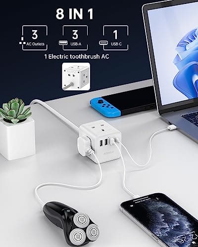Cube Extension Lead with USB, 4 Way (13A/3250W) Plug Extension Socket, Child Safety Extension Cord,White Cube Power Strip,3M Extension Cords for Home Dorm Office — view 2