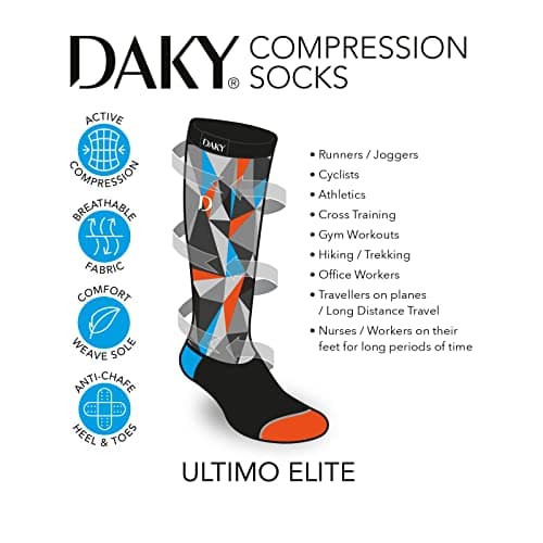 DAKY Compression Socks for Men Women - Athletic, Hiking, Walking, Running, Sports - Travel, Flight, Pregnancy Socks - 3 Pack (UK, Alpha, S, M, Regular, Regular, Elite, Orange, Skyline) — view 4