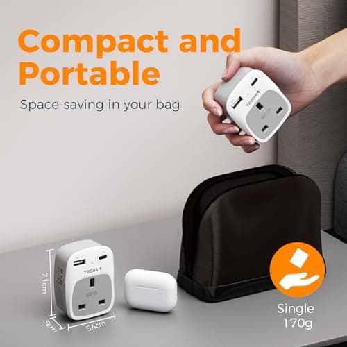 TESSAN UK to India Plug Adapter, Type D Indian Travel Adapter with USB C — view 6