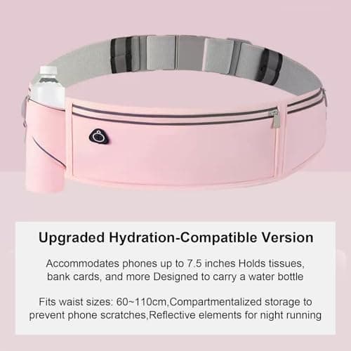 Bamily Running Belt Waist Pack, Water-Resistant Sweatproof Multi-Pocket Running Phone Holder for Women, Pink Marathon Outdoor Waist Bag for Running, Cycling, Hiking & Fitness — view 2