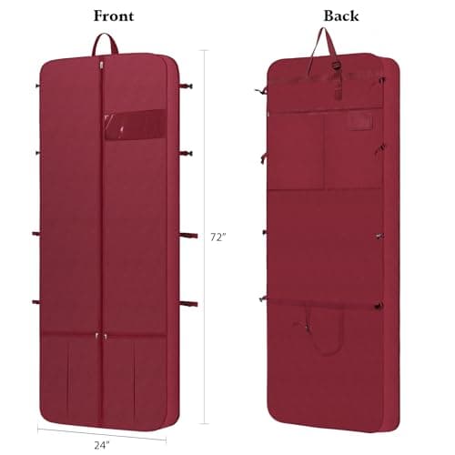 Kntiwiwo Wedding Dress Garment Bag 72" Dress Bags for Gowns Long with Accessories Pockets Bridal Garment Cover with Adjustable Handles for Wedding Dress, Prom Evening Gown, Burgundy, 24" x 72"Burgundy — view 2