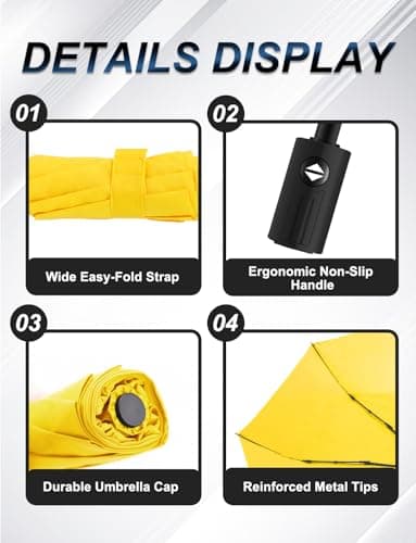 RusuiQinsan Compact Umbrella, Windproof Strong, Folding Travel Umberella, Pocket Sun Umbrella for Men & Women(Yellow) — view 6