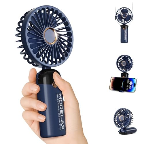 Morelax Hand Held Fan, Portable Handheld USB Rechargeable Mini Fan with 6 Speeds, 90° Foldable Desk Fan with LED Display, 4000mAh 5-in-1 Personal Pocket Fan for Home Office Bedroom Outdoor Travel,Blue