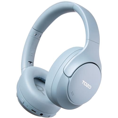 TOZO HT3 Bluetooth Headphones, Active Noise Cancelling with 5-Mic AI Chat, Wireless Over Ear Bluetooth, Hi-Res Audio, 90H Playtime, Transparency Mode, Dual Bluetooth Connection, 32 EQ Modes(Blue)