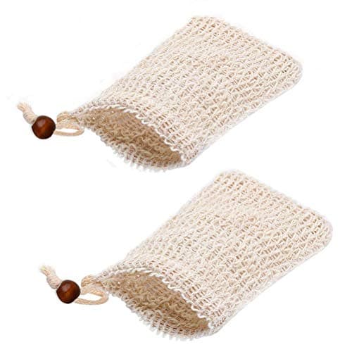 2 Pcs Sisal Soap Bag, Exfoliating Soap Saver Pouch with Drawstring