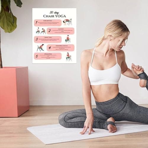 Chair Yoga for Seniors | 30-Day Fitness Poster,Chair Exercise Chart - for Adults Beginners Travel Morning Working Fitness Friends Sports Athletes Gym Strength — view 2