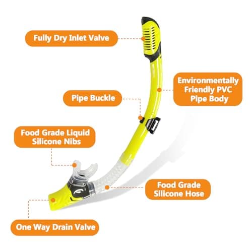 Swim Training Snorkel for Pool, Swimming Center Scuba Snorkel, Diving Snorkel for Adult Kids and Underwater, Snorkeling Accessories with Fully Dry Water Shutoff Valve and Silicone Nozzle — view 4