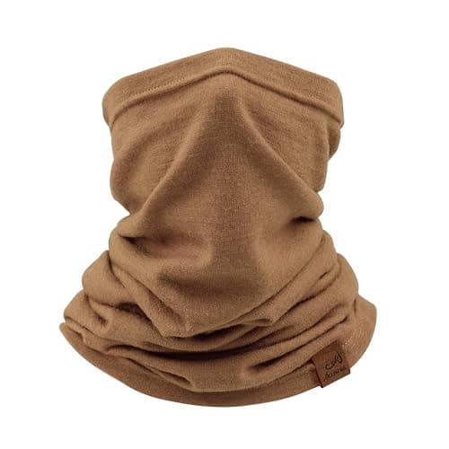 ACUSHLA 100% Merino Wool Neck Gaiter, Ski Mask Neck Warmer Unisex, Camel