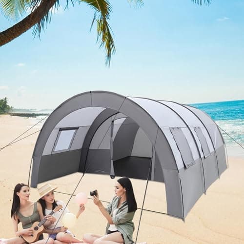 6-Person Tunnel Camping Tent, Large Family Tent with 3D Mesh Windows & Quick Setup, Spacious Outdoor Tent for Camping, Hiking, Backpacking, Travel – Grey, 350x480x206cm, Includes Carry Bag — view 4