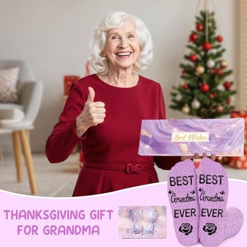 Amosking Grandma Gifts - Purple Coral Fleece Socks Gifts for Grandma Birthday, Thanksgiving, Christmas — view 2