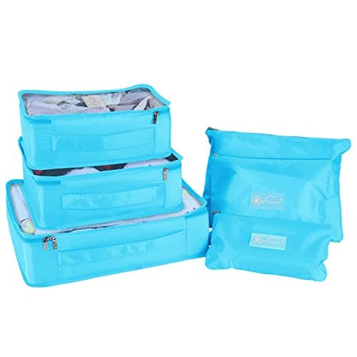 Vinsani 6pc Packing Cubes Travel Organiser Set for Suitcase, Light Blue