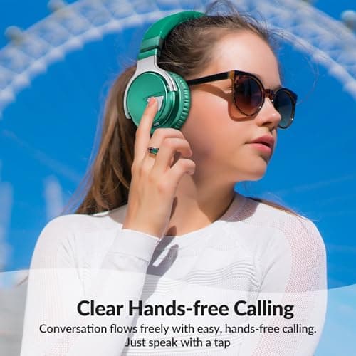 GarageRock E7 Active Noise Cancelling Headphones Bluetooth Headphones Wireless Headphones Over Ear with Microphone Deep Bass, Comfortable Protein Earpads, 30 Hours Playtime for Travel/Work, Green — view 5