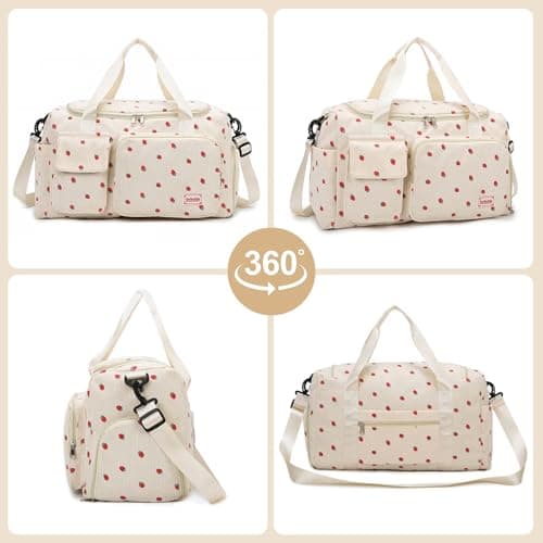 Womens Gym Sports Bag, Travel Duffle Bag Womens, Weekend Travel Bags with Shoes Compartment and Dry Wet Separation, 20-35L (Beige) — view 6