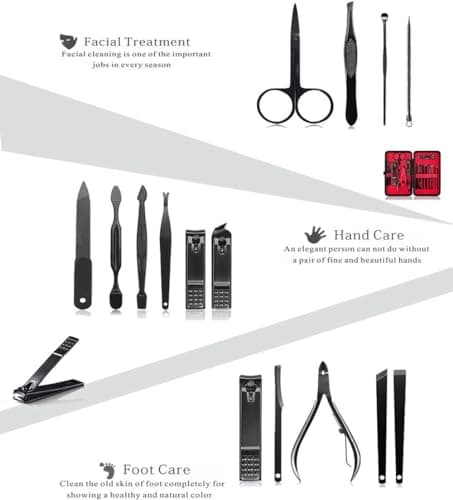 Manicure Set 15pcs Nail Clipper Kit Professional Grooming Kit, Black/Red — view 3