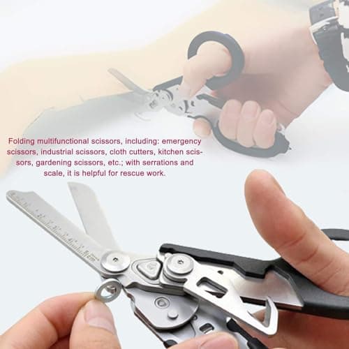 lfdhcn Folding Pliers Scissors,6 in 1 Portable Response Emergency Shears with Non-Slip Handles,Silver Multi-Tool Pliers Shears for Outdoor Survival Home, 3.9 x 8.2 inches — view 4