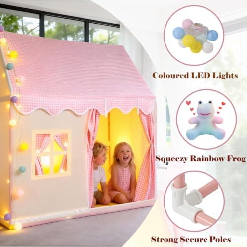 Play Kids Tent for Girls; Multi-Coloured Ball Lights & Squishy Rainbow Frog. Outdoor Indoor Playhouse for Children Toys & Gifts for Girls Age 3 4 5 6 7.120cm W, 105cm D, 128cm H Pink Kids Play Tents — view 6