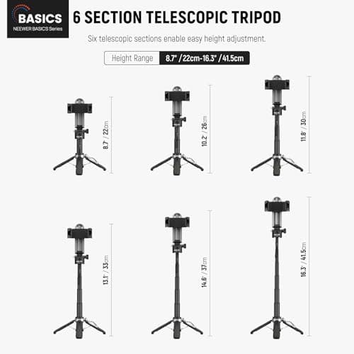 NEEWER Selfie Stick Tripod for iPhone, Lightweight Foldable Mini Travel 360° Desk Stand with Cell Phone Holder Cold Shoe for Video Recording Vlog Streaming, Remote Shutter & Cleaning Cloth, P15 Black — view 2