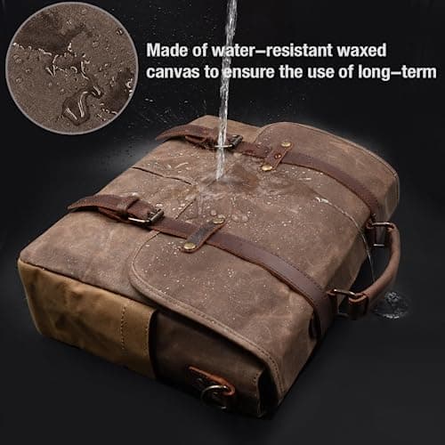 NEWHEY Mens Laptop Shoulder Canvas Messenger Bag Waterproof Computer Briefcase Notebook Vintage Satchel Designer School Work Bags Brown 15.6 Leather — view 3