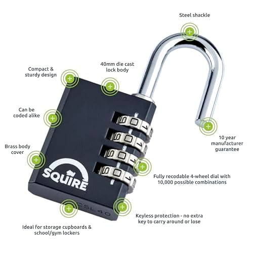 Squire Combination Small Padlock (Locker Lock Combi 40) - Tough Steel Shackle - 4 Wheel Combination Padlock – for Travel or for Home, Shed, Garage, Gym Locker & Luggage (Black, 40 mm) — view 5