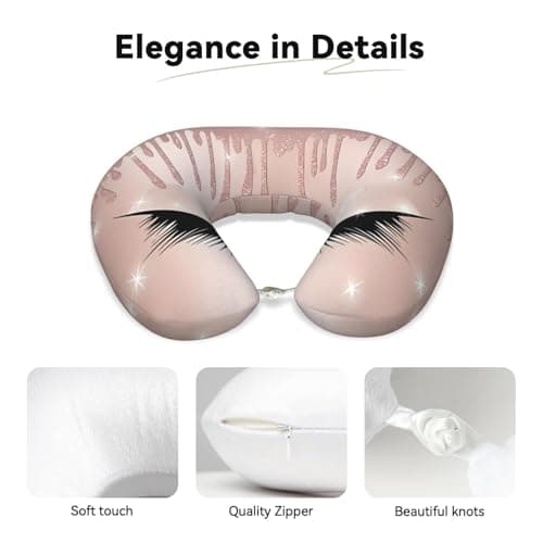 ZhRiYan Rose Gold Eyelashes Memory Foam Travel Pillow - U-Shaped Neck Support, Perfect for Cars, Home Office, and Leisure Activities. — view 4