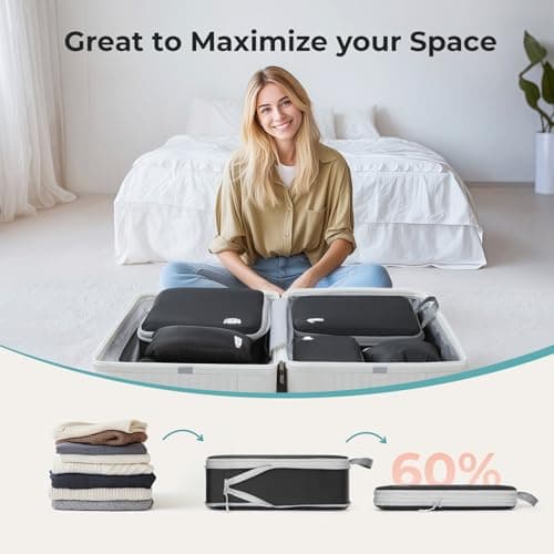 Samfolk Compression Packing Cubes for Suitcases Packing Cubes Compression Set Waterproof Suitcase Organiser Bags for Travel Suitcase Luggage Packing Organizer Bags Travel Essentials Black 8 Set — view 2