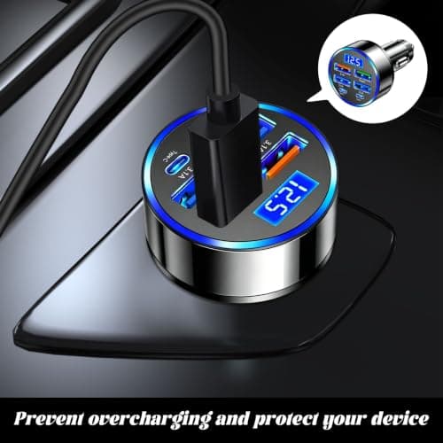Car Charger Adapter, Super Fast Car Charger with Digital Display, 6-in-1 Car USB Charger for Multiple Devices, 12V Car USB Adapter for Family Road Trips and Business Commuters — view 5