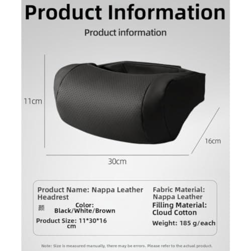 Vilgftyiet Premium Nappa Leather Car Headrest Pillow with Breathable Perforated Design, Ergonomic Neck Support for Fit in Vehicles, Includes Adjustable Straps – Black — view 5