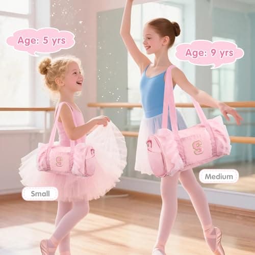 Personalized Initial Dance Bag for Girls, Small Cute Letter 4-6 Kids Ballet Bag, Pink Girls Gift Toddler Travel Duffle Bags, Small-Pink, S, S — view 3