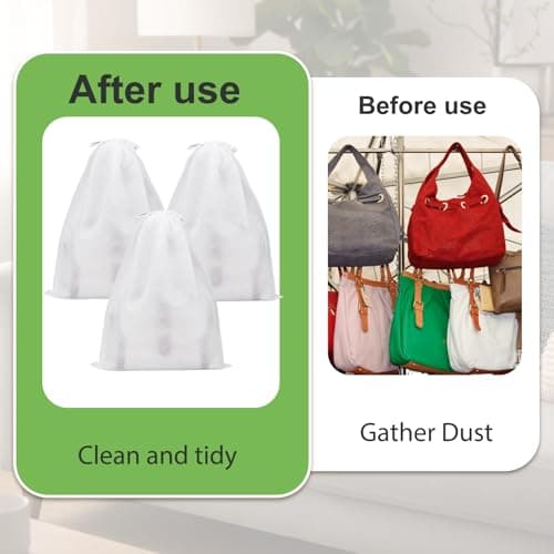 Nogeqi 5 Pcs Dust Bags for Handbags, Drawstring Purse Dust Bags, Bag Organizer for Handbag Storage, Breathable Non-Woven Fabric Dust Cover for Purses Cloth Shoestravel Luggage(White 48 * 39 cm) — view 6