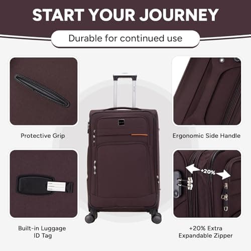 Skylark 32" Extra Large Suitcase Super Lightweight Luggage 20% Expandable 4 Wheels Spinner 3-Digit Combination Lock Soft Shell Luggage Check in for 30kg (Coffee, 162 litres) — view 4