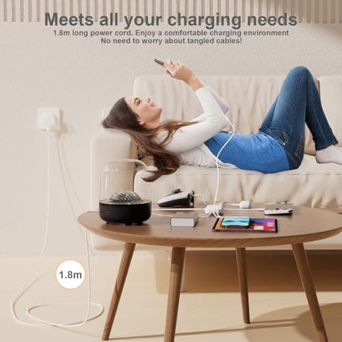 Qurzou USB Charging Station 40W, 8 Port USB C Charger Hub Multiport,PD Fast Charger Dock for iPhone,iPad,Samsung, Tablets,Fan (WHITE) — view 6