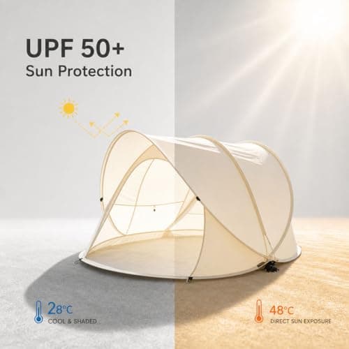 Portable Pop-Up Beach Tent, Outdoor Sun and Rain Protection Foldable Beach Shelter with Spacious Space, Easy to Set Up for Beaches, Gardens & Picnics — view 3
