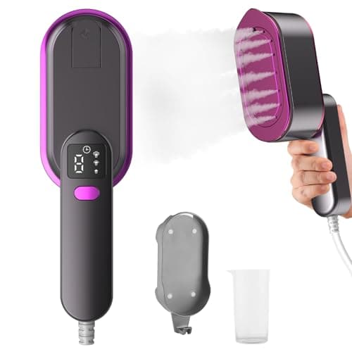 Steam Iron Travel Steamer with LCD Screen, 10S Fast Heat-up 2000W Steamer Clothing with 180° Rotatable Handle, Portable Handheld Clothes Steamer, 3 Steam Levels for Travel, Home, Office(Purple+Grey)