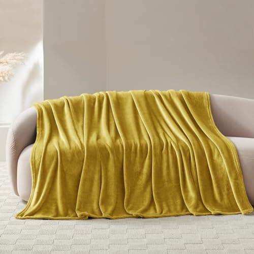 WAVVE Yellow Throw, Fleece Blanket Sofa Throw Mustard 4ft x 5ft - Fluffy Soft Warm Versatile Blanket for Sofa/Couch/Bed Throw/Single Size Mustard,130x150 — view 6
